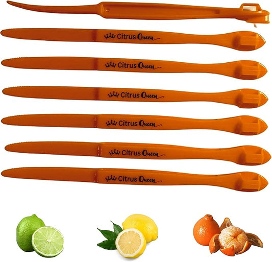 Orange Peeler Tool Set - 7 Pack Citrus Peeler for Easy Fruit Peeling, Dual-End Kitchen Gadgets for Oranges Lemons Limes, Bright Orange Color