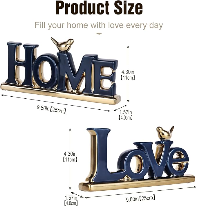 Love Sign Decor,Blue and Gold Room Decor Aesthetic, Knick Knack Shelf,Gold Bird Decor, Boho Bookshelf,Abstract Gold Statue,for Living Room,Bedroom, Contemporary Tv Stand Set of 2 (2, Blue)