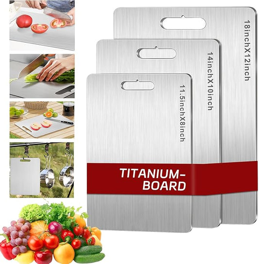 Titanium Cutting Board Set of 3, 100% Pure Titanium Cutting Boards for Kitchen, 3 Pcs Double Sided Food Grade Non Stick Chopping Cutting Boards for Meats, Fruits And Vegetables (S+M+L)
