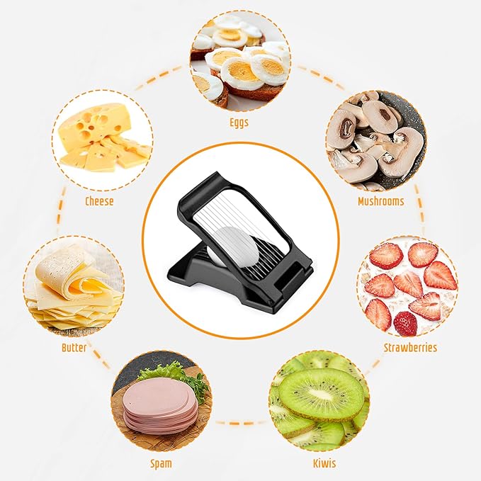 Egg Slicer, Egg Slicer for Hard Boiled Eggs, Stainless Steel Wire Egg Slicer, Heavy Duty Aluminium Egg Cutter Dishwasher Safe for Egg Strawberry Soft Fruit, Black