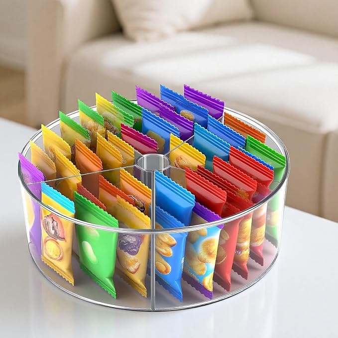 11.8" Lazy Susan Turntable Organizer, Clear Acrylic Spinning Shelf with Raised Edge - 360° Rotating for Fridge, Cabinet, Counter - Storage for Spices, Cosmetics, Food (5-Sections)