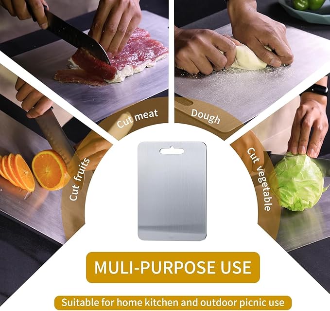 Titanium Cutting Boards - 2025 Upgrade 100% Pure Titanium Cutting Boards For Kitchen, 1 Pack Double-sided food-grade Cutting Board, Easy to Clean (14 * 10INCH)
