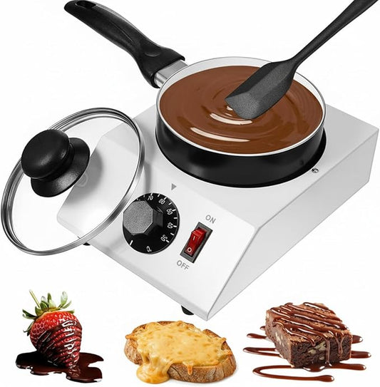 ROCEEI 1 Set Chocolate Boiler Electric Heating Chocolate Melting Tempering Machine with 1 Silicone Spatula Boiler for Melting for Candy(Single Pot)