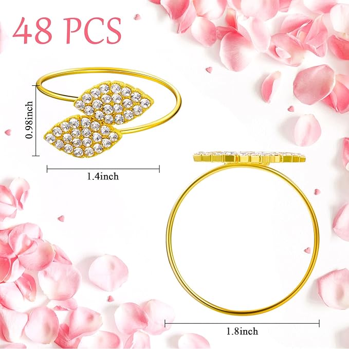 Hotop 12 Piece Gold Napkin Rings Gold Table Decorations, Elegant Bling Leaves Napkin Rings, Rhinestone Guest Towels Buckle for Holiday Gather Party, Wedding Dinner Banquet Table Decoration