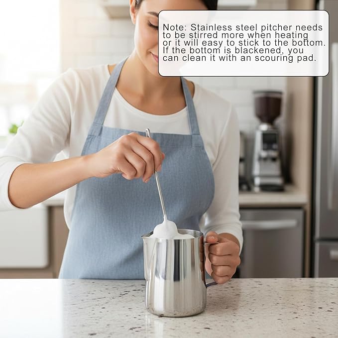 32 oz Stainless Steel Pitcher with Lid, 1 L Large Metal Measuring Cup with Handle, Large Mouth Graduated Beakers, Milk Frothing Jug for Latte Art, Espresso Machines, Tea