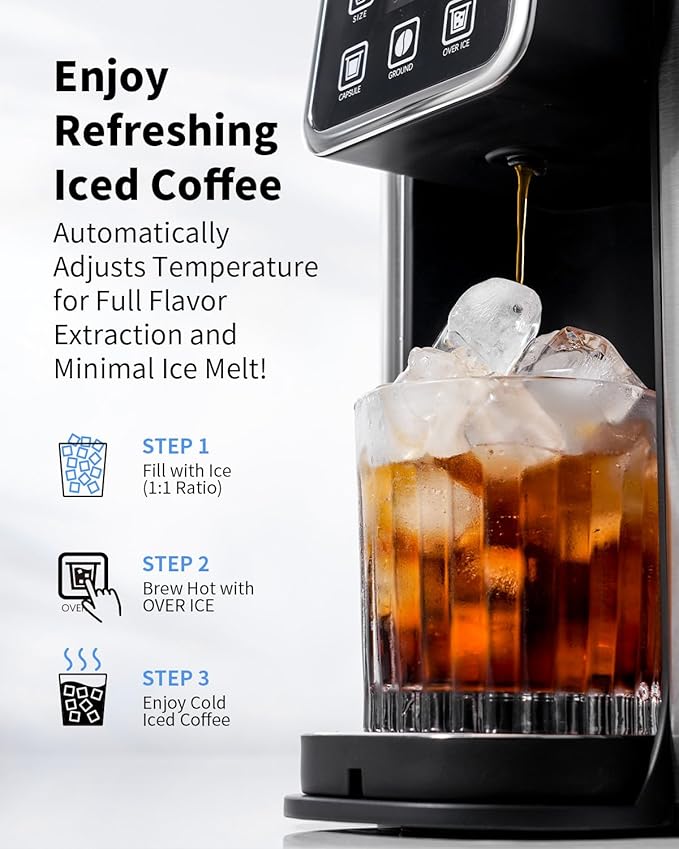KIDISLE Hot & Iced Coffee Maker with Bold Setting, Single Serve Coffee Maker for K Cup and Grounds, 6-14 Oz Brew Sizes, 50 Oz Removable Water Tank, One Cup Coffee Machine with Reusable Filter, Black