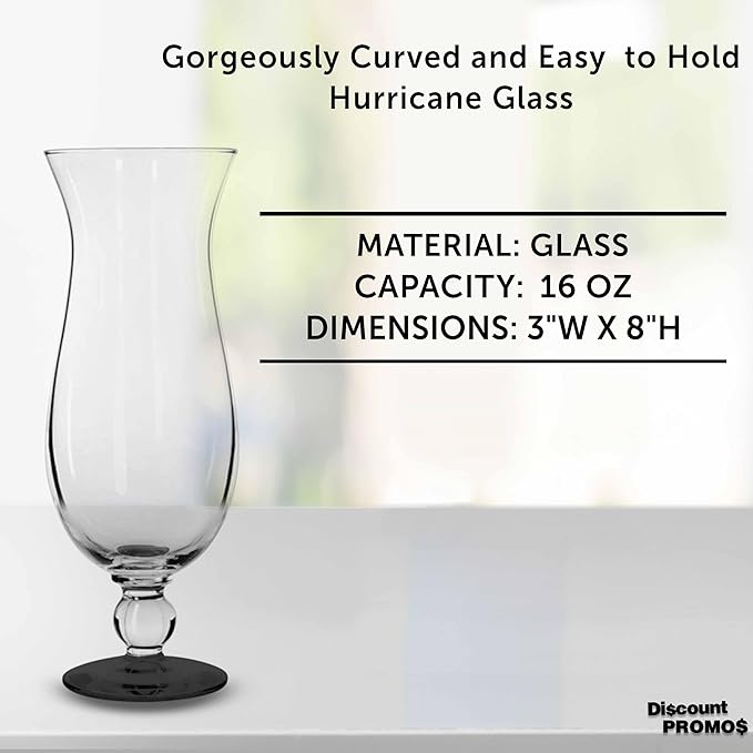 DISCOUNT PROMOS Libbey Hurricane Glasses 16 oz. Set of 12, Bulk Pack - Branded Drinkware for Cocktail, Pina Colada or Mudslide - Black