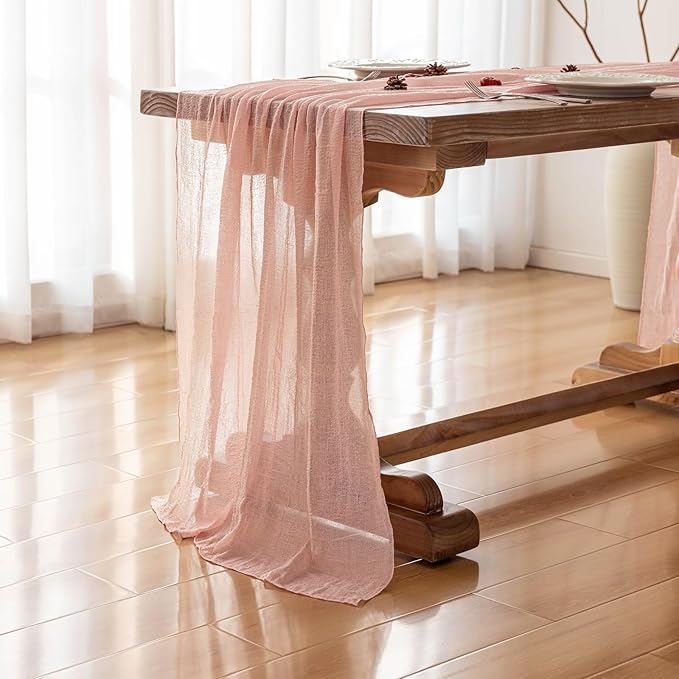 Keketoarrange Pink Valentines Day Decorations Table Runner Cheese Cloth Rustic Gauze Cheesecloth Table Runner 120 Inch 10 FT for Wedding Baby Bridal Shower Sheer Boho Spring Home Tea Party Decor