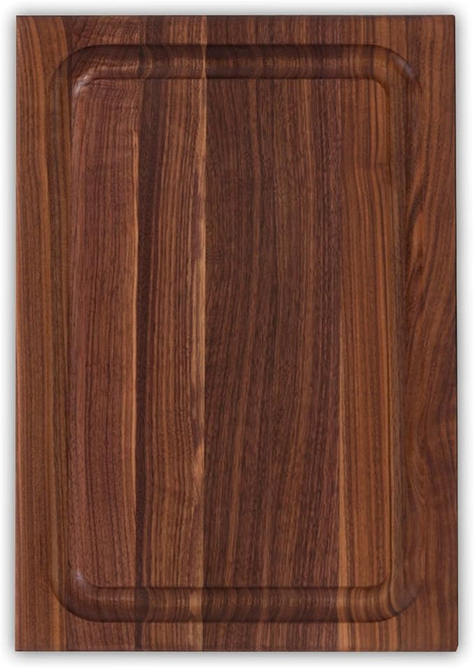 John Boos BBQ Series Rectangular Wooden Walnut Cutting Board 18”x12” – 1.5” Thick, 7-lb Reversible Butcher Block with Juice Groove, Edge-Grain & Finger Grips– Made in the USA