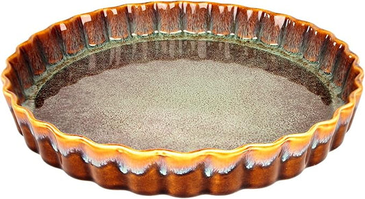 jinsongdafa 11.6 Inch Large Quiche Tart Pans Pan, 1.4 Qt Ceramic Au gratin pans, Fluted Ruffled Edge for Quiche Baking Dish/Pie Pan - Microwave Freezer Dishwasher Oven safe - Great Gift for Bakers