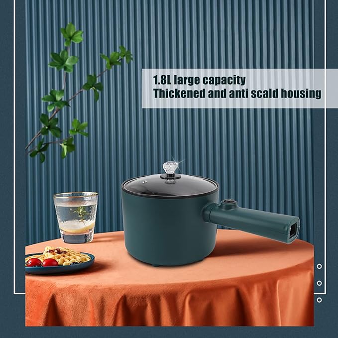 Small Electric Cooking Pot 1.8L Hot Pot Cooker Steamer, Nonstick Food Grade Electric Cooker Pan with Long Handle, 2 Temperature Mode 6 Function Adjustable Electric Cooker for