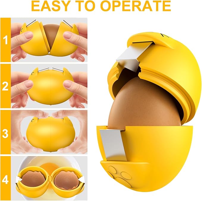 Egg Cracker, Silicone Egg Shell Opener, Cute Egg Shaped Design, Opens Eggs with Ease, A Little Happiness Boost for Your Kitchen. (Color: Yellow, 2-Pack)