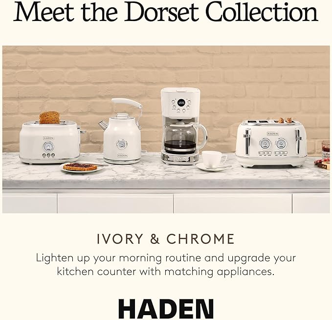 Haden Dorset 2 Slice Extra Wide Slot Toaster with Cool Touch Exterior, Removable Crumb Tray, and 6 Variable Browning Control, Ivory