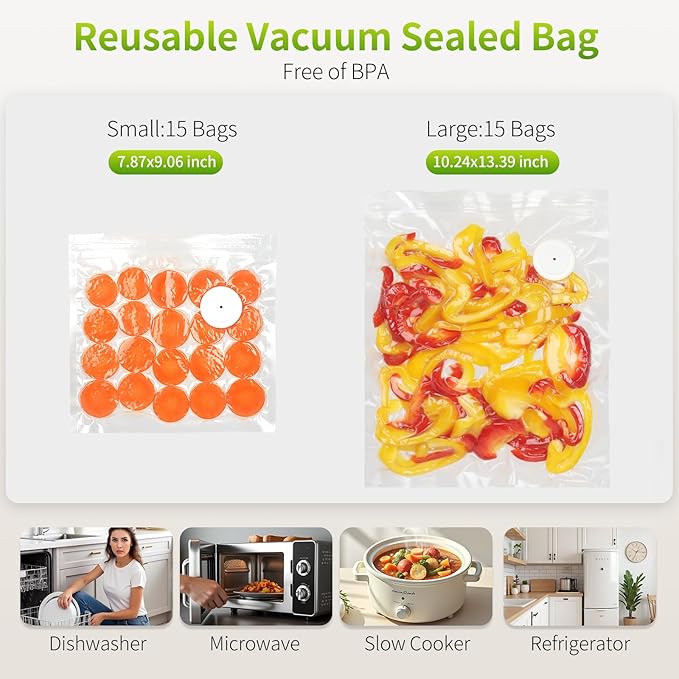 Vacuum Sealer for Food with Visible Water Tank | Portable Compact Vacuum Sealer Machine | with 30 Reusable Bags | Preservation Time Prolonged by 6 Times