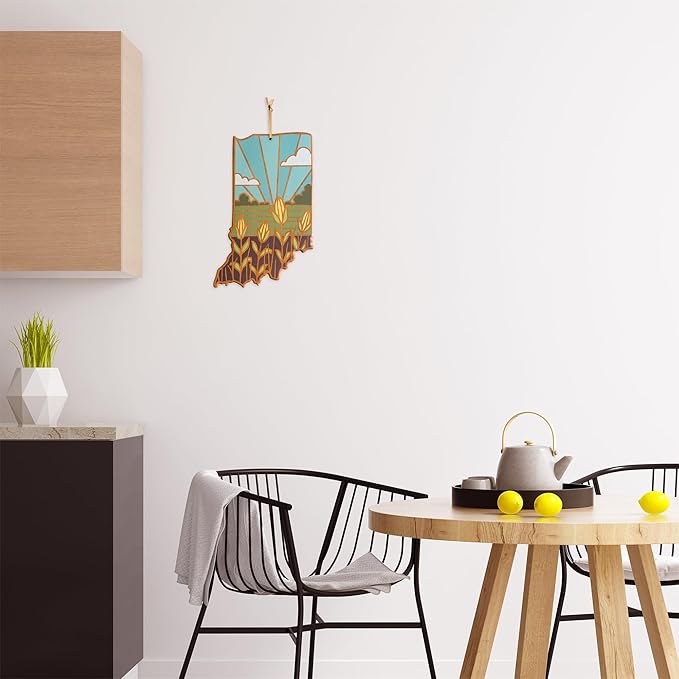 Totally Bamboo Indiana State Shaped Cutting Board and Charcuterie Serving Platter with Artwork by Summer Stokes, Includes Hang Tie for Wall Display