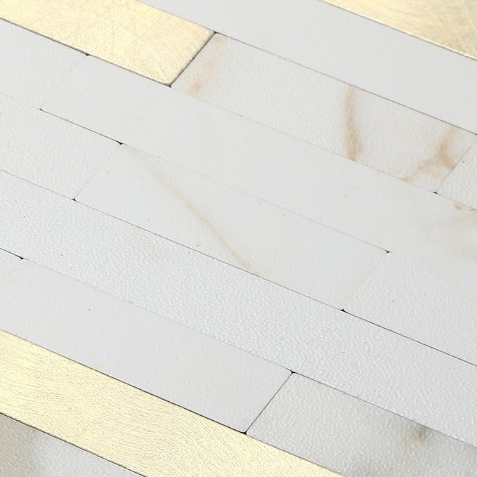 Yipscazo 40 Sheets Peel and Stick Stone Metal Backsplash, PVC Wall Tiles Stick on Tiles for Backsplash Kitchen, Bathroom, Fireplace (6'' X 12'', Calar Golden)
