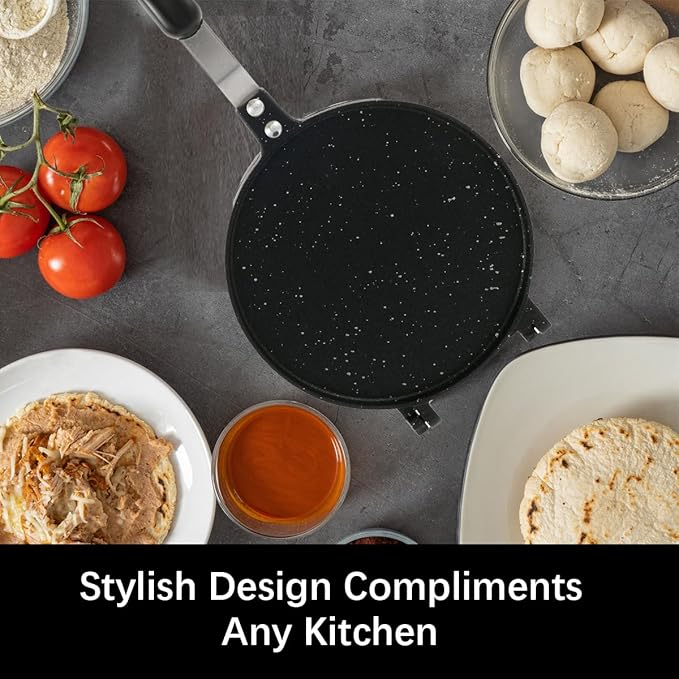 Tortilla Press Tortilla Press Maker Pan Non-Stick Flour Tortilla Press with Bakelite Handle Heavy-Duty Aluminum Tortilla Dough Press Pan Multipurpose Tortilla Press Stove Top Pan for Kitchen 6.5inch