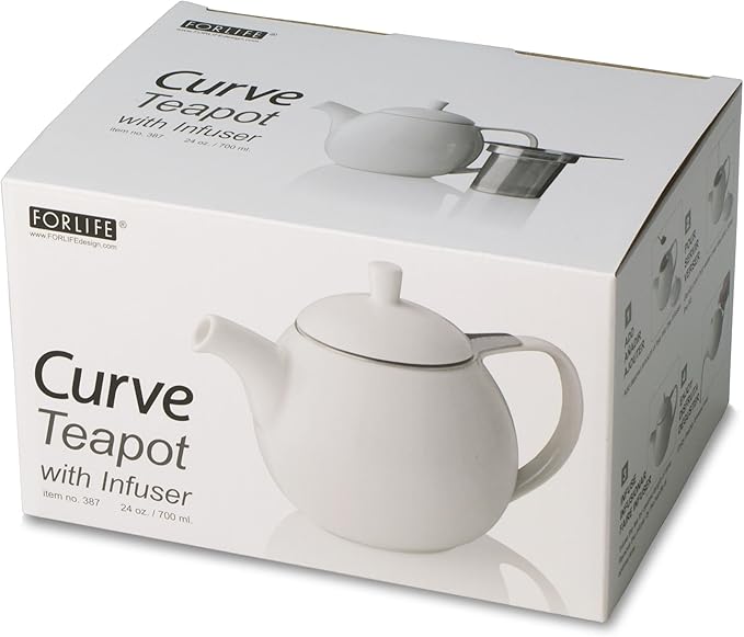 FORLIFE Curve Teapot with Infuser, 24-Ounce, White