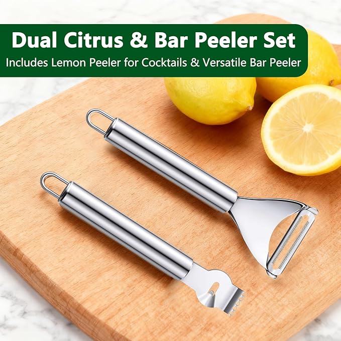 2 Pcs Lemon Peeler and Citrus Zester Tool for Cocktails and Kitchen Use Multifunctional Orange Twist Slicer with Channel Knife Bar Lemonade Stand Accessory Lime Peeling