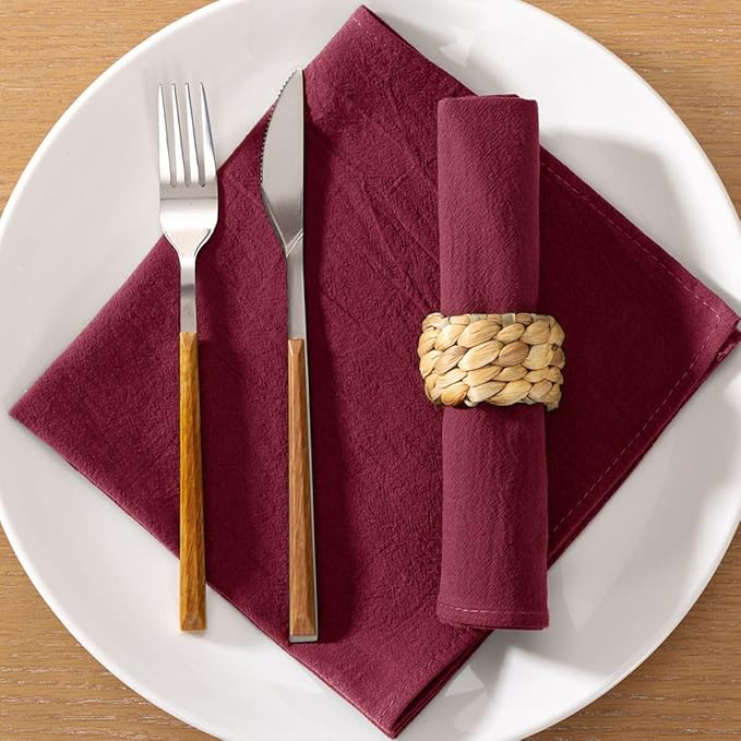 MLMC 4 Pack Burgundy Cloth Napkins Rustic Washable Cotton Linen Napkins Set of 4 17"x17" Reusable Wine Red Dinner Napkins Cloth for Wedding Bridal Baby Shower Table Decor