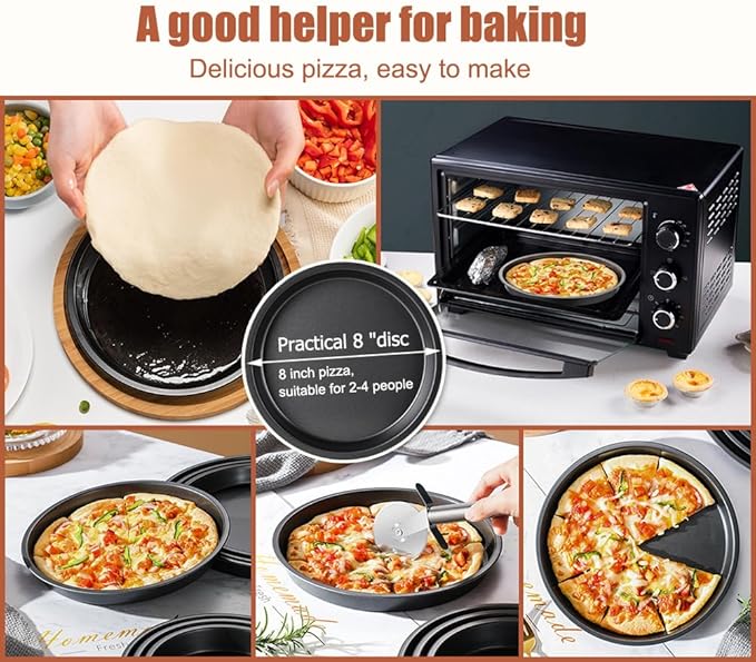 AKOAK 8" Pizza Pan, Non-Stick Pizza Pan, Round Pizza Pan for Oven, Reusable Heavy Duty Carbon Steel Pizza Pan, Black