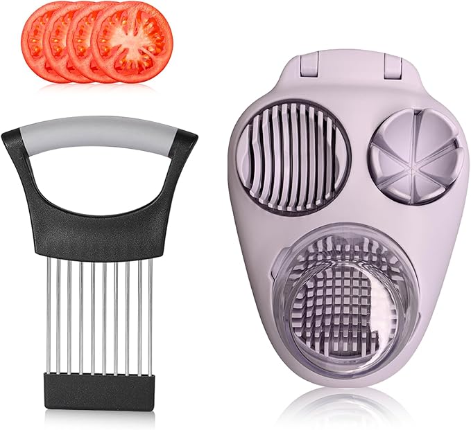 Multifunctional Egg, Vegetable Slicer, Egg Shell Opener, Stainless Steel Food Cutter with Holder, Onion Holder, Fruit Salad Chopper for Tomato, Grape, Send Goods from Local Warehouse