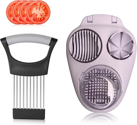 Multifunctional Egg, Vegetable Slicer, Egg Shell Opener, Stainless Steel Food Cutter with Holder, Onion Holder, Fruit Salad Chopper for Tomato, Grape, Send Goods from Local Warehouse