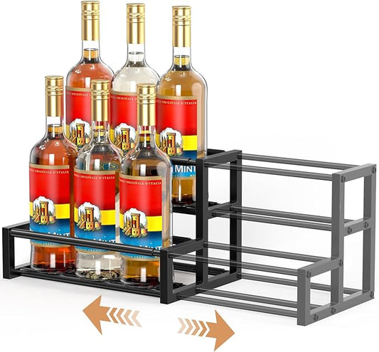 Expandable Coffee Syrup Organizer, Heavy Duty Syrup Rack Enlarged 6-12 Bottles Syrup Holder for Coffee Bar Accessories, Width Adjustable Space-Saving Storage Coffee Rack for Syrup, Liquor, Dressing