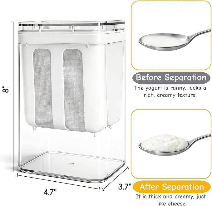 Yogurt Strainer, 1800Ml/1.9 Quarts Yogurt Separator Hung Curd Maker with Fine Mesh Bag & Lid, BPA Free Yogurt Maker for Whey Separation, Soybean Milk Fruit Juice Coffee Soup
