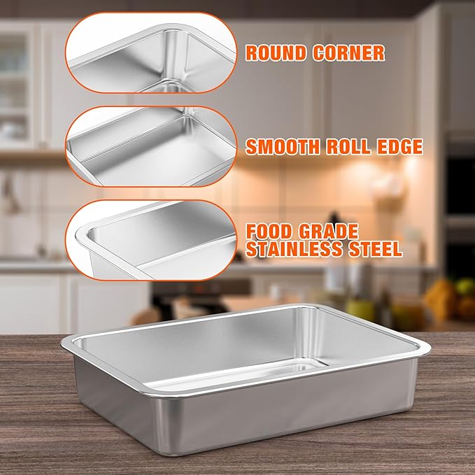 onlyfire Stainless Steel Baking Pan Barbeque Grilling Pan for Baking Breads, Grilling Chicken, Vegetables, 14" X 10.5" X 2.8"