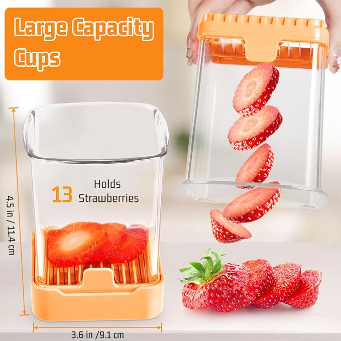 Fruit Slicer Cup for Strawberry, Banana, Hard-Boiled Egg - Detachable Cutter with Push Plate - Rapid & Safe Slicing Kitchen Gadget for Quick Meal Prep (Yellow)