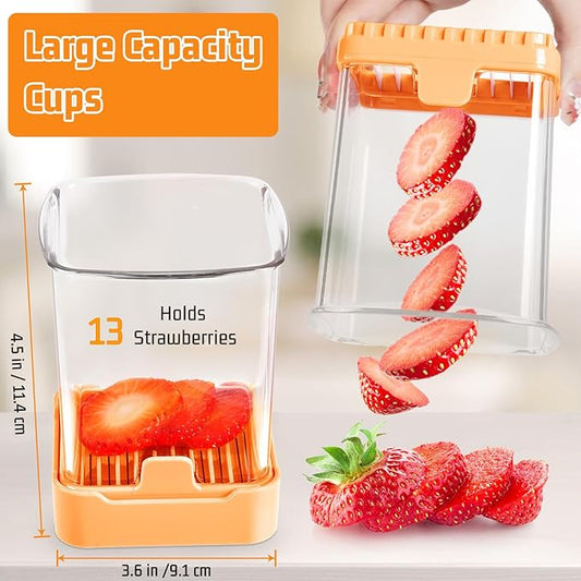 Fruit Slicer Cup for Strawberry, Banana, Hard-Boiled Egg - Detachable Cutter with Push Plate - Rapid & Safe Slicing Kitchen Gadget for Quick Meal Prep (Yellow)