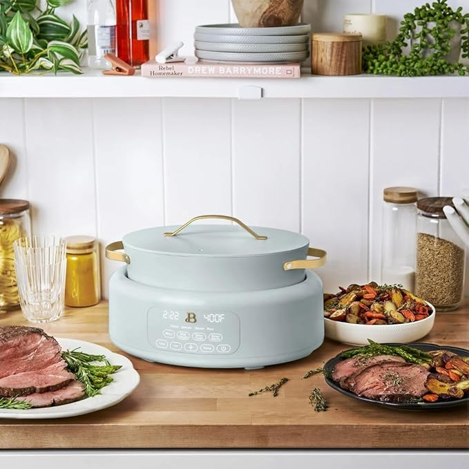 Beautiful 10-in-1 Electric Multi-Cooker, 6-Quart, Digital Display, Non-Stick Pot, One-Touch Control, 10 Cooking Functions (Hydrangea)
