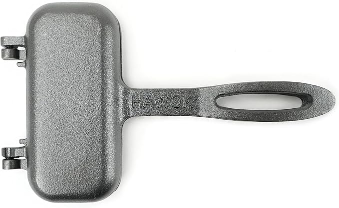 HAWOK Compact Cast Iron Grilled Sandwich Maker, 10"L x 5.9"W x 1.5"H, Double Sided Frying Pan, Breakfast Sandwich Maker, Hot Dog Toaster