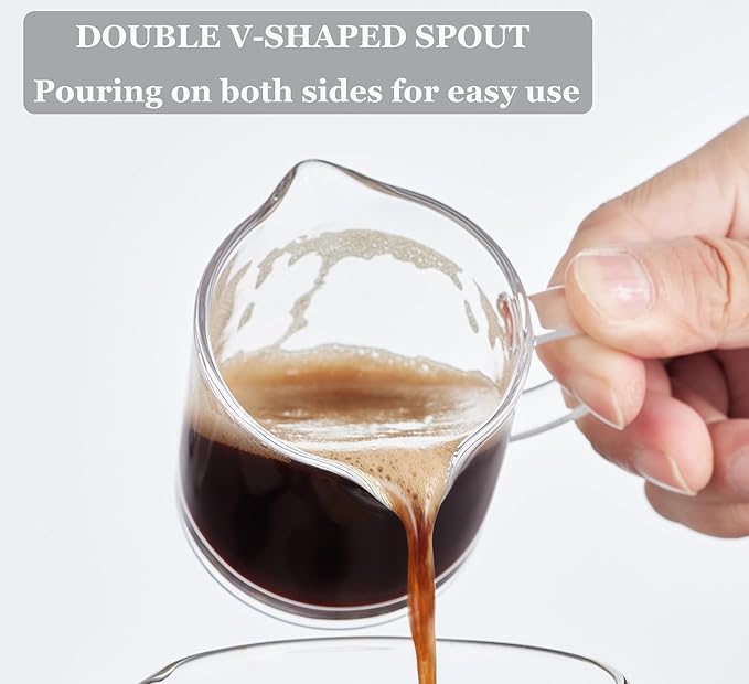 Ackers Clear Espresso Cups Set of 2,4 OZ Double Spouts Cups,Milk Cup with Handle, Espresso Accessories for Machine, Small