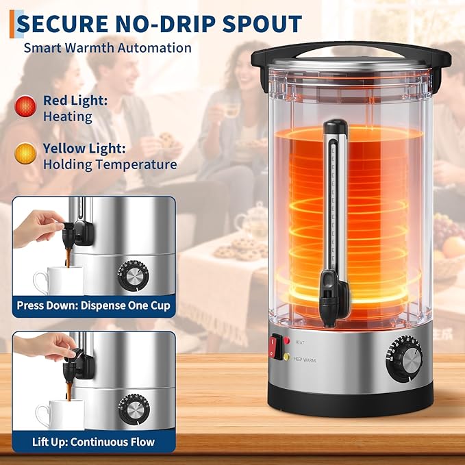 Garvee 70 Cups Commercial Coffee Urn, 10 L/2.6 gal Large Capacity Stainless Steel Hot Coffee Maker, Double Wall Heat Retention Thermal Carafe for Wedding, Buffet, Catering, Events, Party Gathering