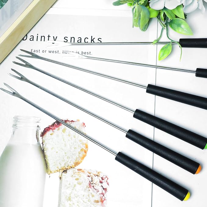 6Pcs Fondue Forks With Handle,Fruit Fork Set,Color Fondue Sticks Set For Grill Cake Chocolate Meat Fruits Cheese Fountain Roast Marshmallows Dessert