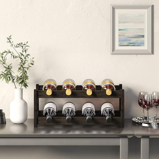 BAMEOS Wine Rack Freestanding 2 Tier 8 Bottle Bamboo Wine Racks Countertop Cabinet Wine Holder Wine Storage Shelf for, Bar, Pantry Wine Cellar Basement Countertop Mocha (16.85 L x 9.25W x 7H