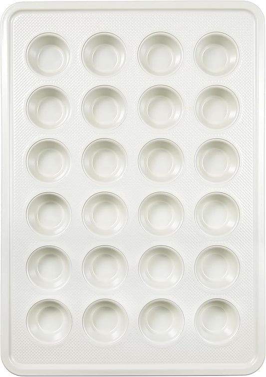 HONGBAKE 24 Cup Nonstick Ceramic Mini Muffin Pan, Non-toxic Mini Cupcake Pans, Muffin tin for Baking, Heavy-duty Aluminized Steel Cupcake Tray with Diamond Texture, Easy To Clean, Cream