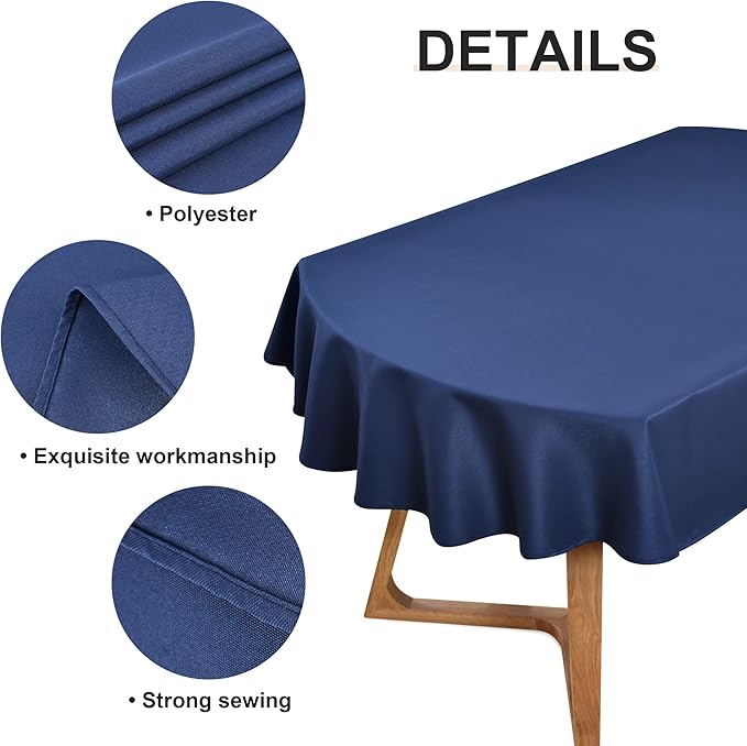 Wolkemer Oval Tablecloth 60 x 102 Inch Washable Fabric Table Cloth Solid Navy Blue Table Cover for Dining Wedding Party Banquet Tabletop Decoration