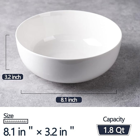 DELLING 60 Oz Large Serving Bowls Set, 8" White Soup Bowls Salad Bowls Serving for Kitchen, Ceramic Mixing Bowls For Eating Pasta, Noodle, Fruit Vegetable, Ramen, Microwave & Dishwasher Safe, 3 Pack