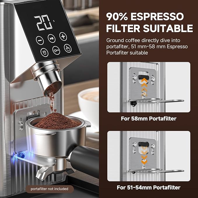 Burr Coffee Bean Grinder for Home Use with 45 Precise Grinding Settings, Espresso Grinder with Height Adjustable Funnel Stand, LED Touch Panel, Anti-static Design, Micro Switch User Friendly