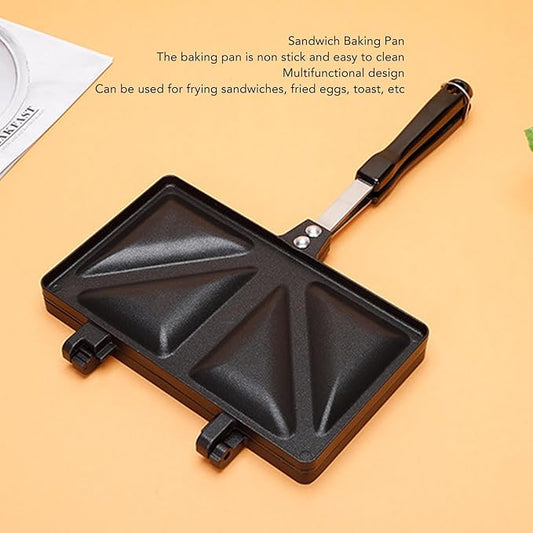 Hot Sandwiches Maker, Grilled Sandwiches and Panini Maker Pan Stovetop Toasted with Handle Non-Stick Double Sided Frying Pan for Home Kitchen(Black)