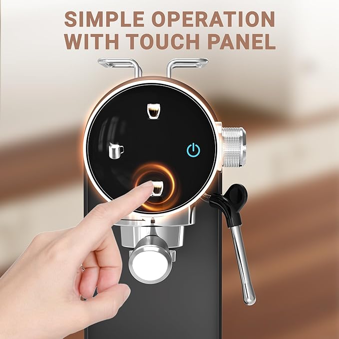 Ollygrin 20 Bar Espresso Machine, Adjustable Espresso Machine with Milk Frother, Compact Espresso Maker with Touch Panel, Removable Water Tank & Drip Tray, Cup Warmer, Pre-Infusion for Rich Crema