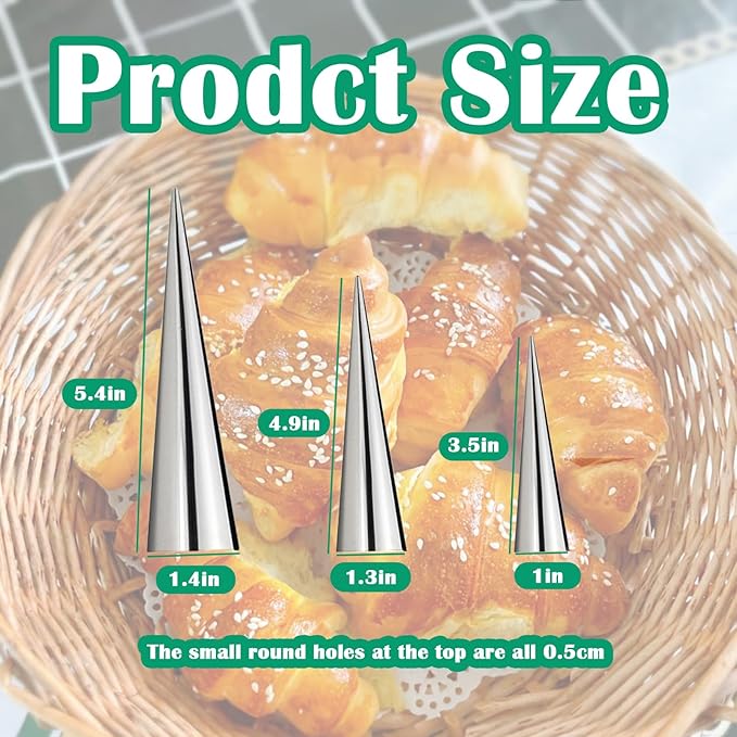 9 Pcs Cannoli Tubes,Non-Stick Cream Horn Cones Tubes Stainless Steel Conical Croissant Pastry Baking Moulds,Cannoli Form Roll Mold Corner Shaper for Christmas Anniversary and Daily Use(3 Size)