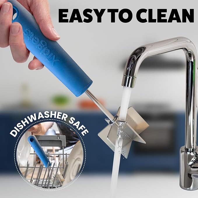 Stainless Steel Meat Masher and Chopper with Soft Grip Handle – Heavy Duty Handle & Mashing Head for Ground Beef, Meat, and More – 9", Dishwasher Safe (Lagoon Blue)