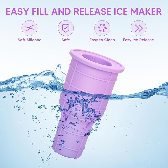 Tumbler Ice Mold for Stanley Cup 30-40 oz - Silicone Hollow Cylinder Ice Mold, Ice Cube Tray for Chilling Cocktails, Whiskey, Drinks, Coffee, Easy Fill and Release Ice Maker-Purple