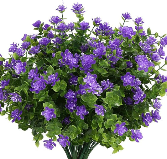 10PCS Artificial Flowers, Fake Artificial Greenery UV Resistant No Fade Faux Plastic Plants for Wedding Bridle Bouquet Indoor Outdoor Home Garden Kitchen Office Table Vase(Purple)