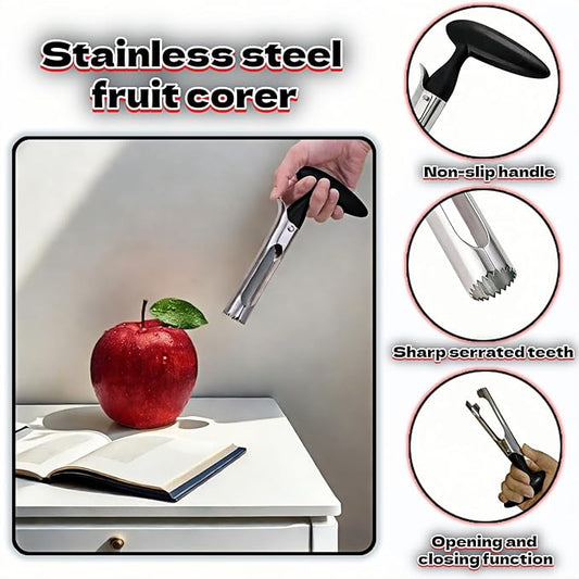 Apple Corer, Stainless Steel Apple Corer and Divider with Sharp Serrated Blade – Easy to Use – Core Remover Tool for Apples, Pears, Cupcakes – Heavy-Duty Kitchen Gadget for Baking, Cooking (Black)