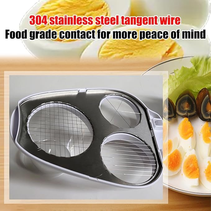 3 in 1 Egg Slicer, Bunoju 3 Way Egg Slicer for Hard Boiled Eggs, Heavy Duty 304 Stainless Steel, Strawberry Grape Slicer for Soft Fruit Mushroom Home Use, Ideal Kitchen Chopper Tool (2PCS)